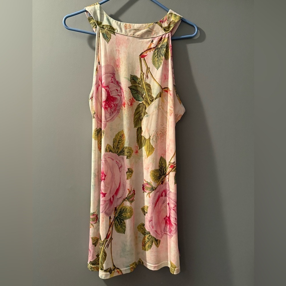 Lily‎ Women's Sz L Sleeveless Extra Long Floral Roses Blouse Lightweight Summer